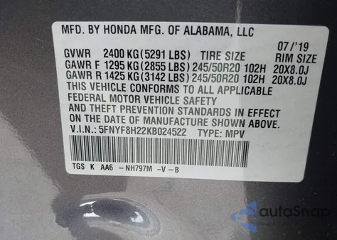 2019 Honda Passport Sport z USA, uszkodzony, nr VIN 5FNYF8H22KB024522